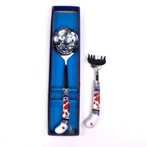 Vintage Prill Sheffield England Spoon Fork Stainless Steel Porcelain Handle - Picture 1 of 6