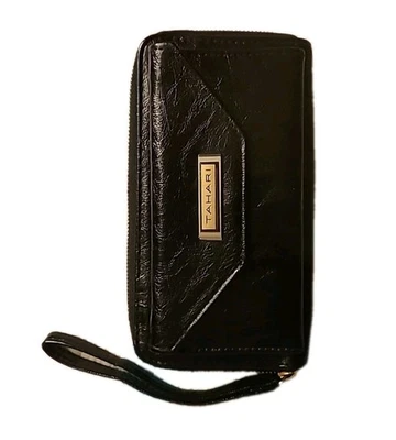 TAHARI кошелек с ремешком устроитель молнии вокруг черный бумажник с защиты личности новый без ЯРЛЫКОВ - Изображение 1 из 4