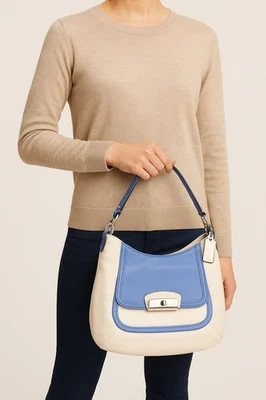 Bolso Hobo Coach Y2K Vintage Cartera Media Luna Kristin Spectator Azul Blanco Cuero Foto 1 de 4