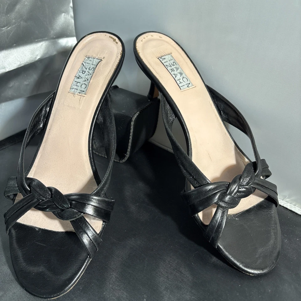 Isaacn Mizrahi Negro Gatito Tacones Sin Cordones Trenza Correa Brillo Talla 7.5 B Foto 1 de 4