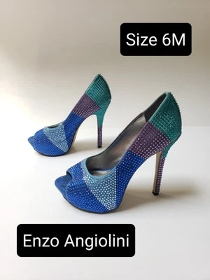 Prom Party Evening Sexy Rhinestones Heels Enzo Angiolini Pumps Open Toe Size 6M - Image 1 of 4