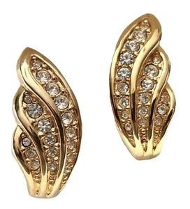 SWAROVSKI SAL CLEAR CRYSTAL EARRINGS SCALLOPED GOLD TONE Clip On - Bild 1 von 8