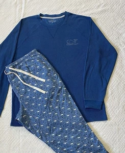 Vineyard Vines Men’s Christmas Pajama Set Medium Holiday Whale Blue Flannel - Picture 1 of 9