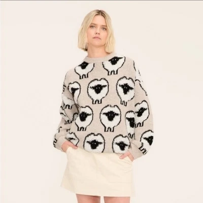 Suéter Pullover Woolrich X Target Estampado Oveja Crema Marfil Negro De Gran Tamaño Nuevo con Etiquetas L Foto 1 de 4