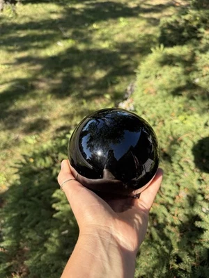 Large Heavy 15” Circum. 5 Pounds+ Black Obsidian Ball Crystal Sphere Stone - Image 1 of 4