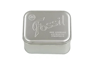 Fossil Silver Watch Tin Gift Box w/Polishing Cloth Collectible Display 2pcs - Picture 1 of 2