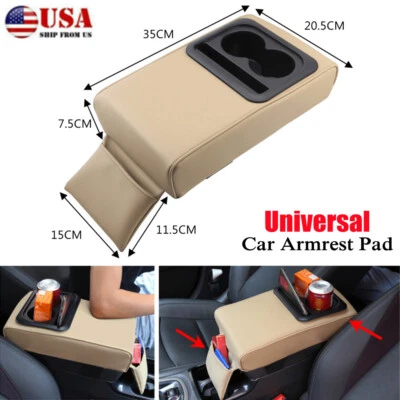 Double Cup Holder Auto Armrest Pad Center Console Storage Box Cushion Mat - Image 1 of 4