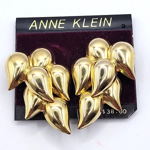 Anne Klein Vintage Gold Tone Upside Down Teardrops Bold Runway Clip On Earrings - Picture 1 of 8