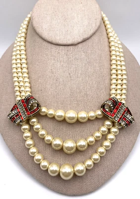 Collar de 3 filas de cinta de cristal con cuentas de perlas sintéticas "Cinta de caramelo" HEIDI DAUS - NUEVO CON ETIQUETAS Foto 1 de 4