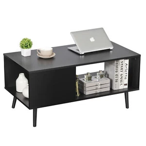 Coffee Table Open Storage Shelf Tea Table Sofa Table Home Furniture Black - Picture 1 of 20