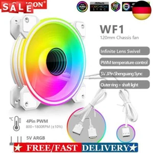 120 mm PC-Gehäuselüfter, 1800 U/min, 5 V, 3-poliger ARGB und 4-poliger PWM-Gehäu - Afbeelding 1 van 8