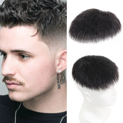 Peruca masculina curta toppers clipe de cabelo humano real em fita - Imagem 1 de 4