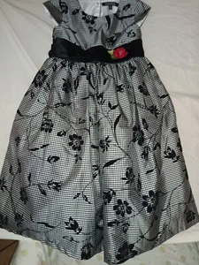 Girls Black Floral/Gingham Check Holiday/Christmas Dress - Sz. 6x - George Brand - Picture 1 of 5