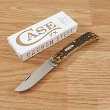 Case XX Sod Buster Jr Folding Knife Carbon Steel Blade Amber Jigged Bone Handle