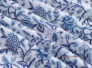 10 Yard Dressmaking Sewing Fabric Blue Floral Hand Block Print 100%Cotton Fabric - Picture 1 of 7