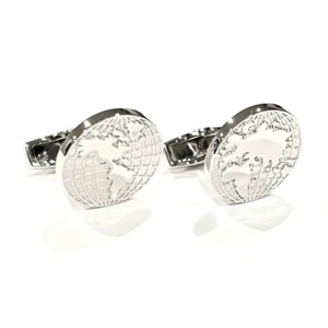 925 Sterling Silver World Map Cufflinks For Men Birthday Globe Cufflink In Box - Picture 1 of 6