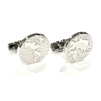 925 Sterling Silver World Map Cufflinks For Men Birthday Globe Cufflink In Box - Image 1 of 4