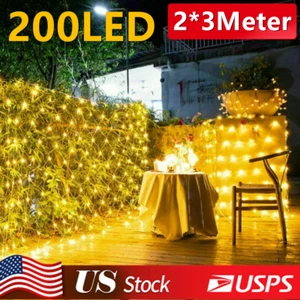 2*3M 200 LED Net Mesh Curtain Fairy String Lights Home Party Wedding Xmas Decor - Picture 1 of 16