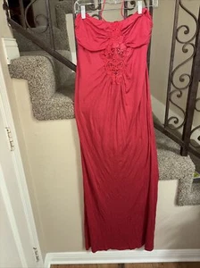 Piacere Di Piu Coral Lace Strapless Long Cotton Rayon Blend Maxi Dress S/M D2 - Picture 1 of 6