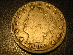 1908 Liberty Head Nickel Fine FULL DATE & RIMS - Picture 1 of 4