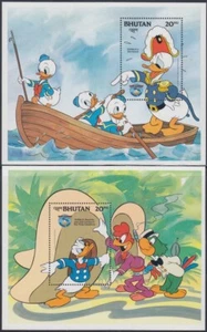 BHUTAN # 469-70 SOUVENIR SHEETS WITH DONALD DUCK CELEBRATING HIS 50th BIRTHDAY - Picture 1 of 1