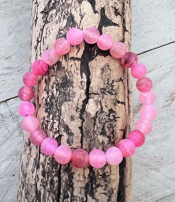 Damen Perlen Armband Perlenarmband elastisch  7mm Achat rosa/pink 19cm NEU - Bild 1 von 2