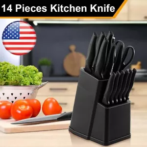 14 Pieces Kitchen Knife Block Set with Sharpener Stainless Steel Chef Knife Set - Picture 1 of 16