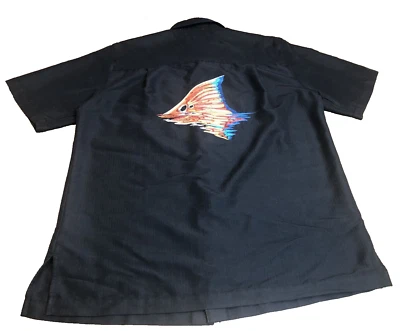 Hook & Tackle Men's Vintage Black Embroidered Fish Button Up Shirt Size M - Image 1 of 4