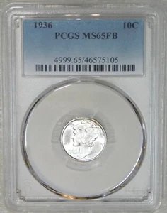 1936 Mercury Dime PCGS MS65FB Blast White Frosty Luster Full Bands PQ #F88A - Picture 1 of 4