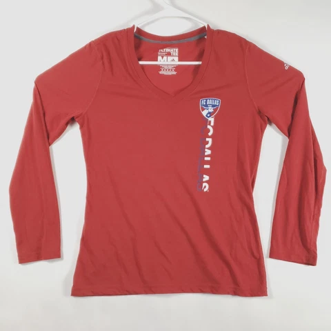FC Dallas T-Shirt Womens Medium Red Adidas V-Neck Long Sleeve Ultimate Tee Cover