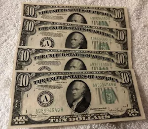 Lot (4) $10 Consecutive 1934 D Boston CU Federal Reserve Notes UNC - Picture 1 of 5