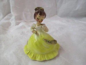 Vintage Josef Original Figurine Lady with Teacup Chartreuse Dress & Rhinestones - Picture 1 of 5