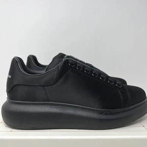 Alexander McQueen Women's Oversized Silk Sneakers Size 40 EU/10 US Triple Black - Picture 1 of 9