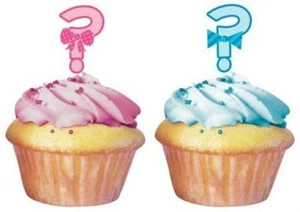 Baby Shower Bow or Bowtie? Cupcake Topper 12 Pack Gender Reveal Decorations - Picture 1 of 3