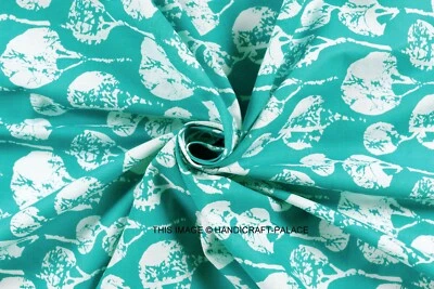 50 Yards Floral Hand Printed Cotton Indian Fabric Natural Design Green Fabric - Image 1 of 3