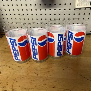 4 Vintage Pepsi Glassware Old School Wide Mouth 5.5" H x 2.5" wide - Picture 1 of 8