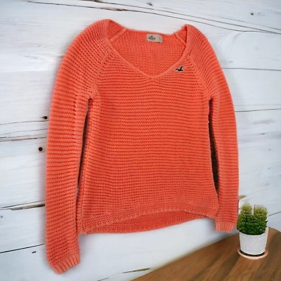 Suéter feminino Hollister júnior coral laranja malha cabo tamanho P - Imagem 1 de 4