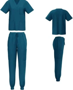 Scrub House - Caribbean BluE Scrubs (MED Unisex Stretch Scrubs Set Top and Pants - Picture 1 of 3
