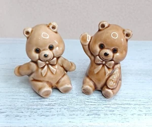 Vintage Teddy Bears Salt And Pepper Shakers Ceramic Small 2 Inches Tall Brown - Picture 1 of 16