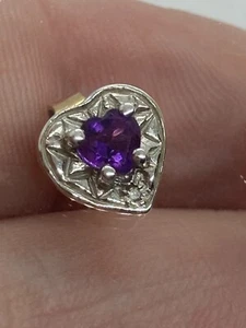 PRETTY PAIR 9 CARAT YELLOW GOLD AMETHYST & DIAMOND HEART STUD EARRINGS JWL119 - Picture 1 of 10