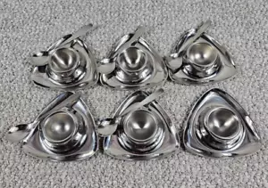 6 Vintage WMF Cromargan Denmark Stainless Quist Triangle Egg Cups & 5 Spoons - Picture 1 of 7