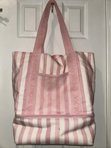 VICTORIA'S SECRET Pink Striped COOLER / TOTE Bag In One Beach Travel - Picture 1 of 10