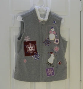 Chaleco polar Croft & Barrow vacaciones Navidad Invierno talla Muñeco de nieve gris PL - Imagen 1 de 6