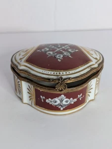 Vintage Limoges Porzellan Scharnier Schmuck Schnupftabakdose handbemalt vergoldet rotgold - Bild 1 von 11