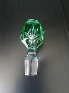 VTG Emerald Green Etched to Clear Crystal Stopper Replacement for Decanter - Picture 1 of 15
