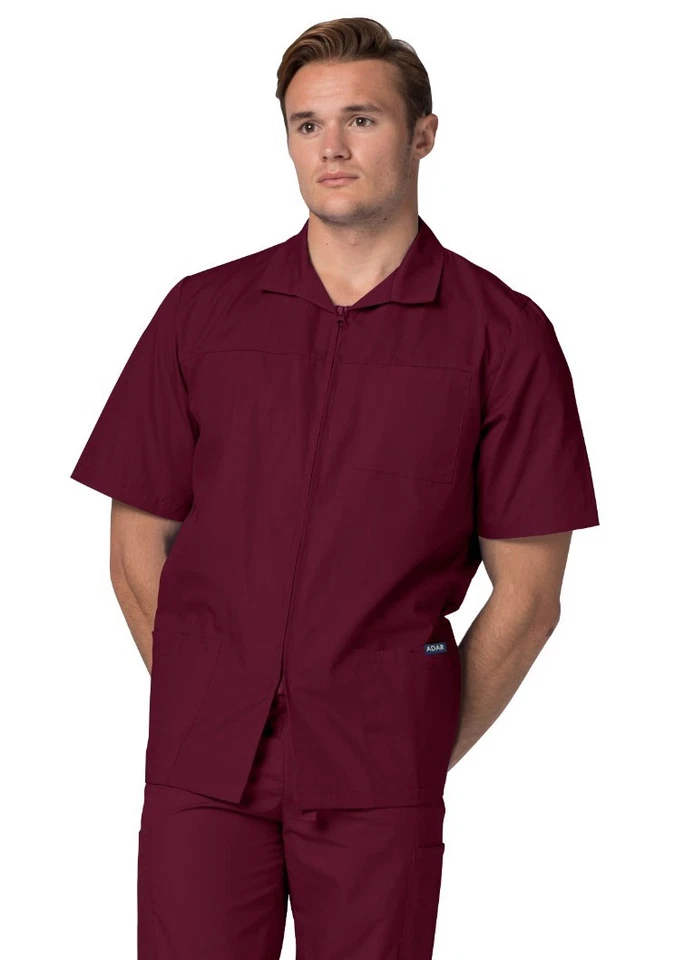 Adar Men Short Sleeve Medical Scrub Doctor Nursing Front Zipper Scrub Jacket - Image 1 of 4