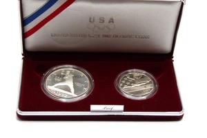 Juego de prueba de dólar y medio dólar de plata de los Juegos Olímpicos 1992 como nuevo OGP y certificado de autenticidad - Imagen 1 de 8