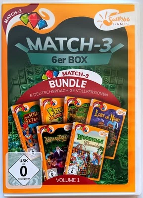 Match-3 6er Box - Volume 1 (2018) PC, 6 deutschsprachige Vollversionen, gebr. - Bild 1 von 2