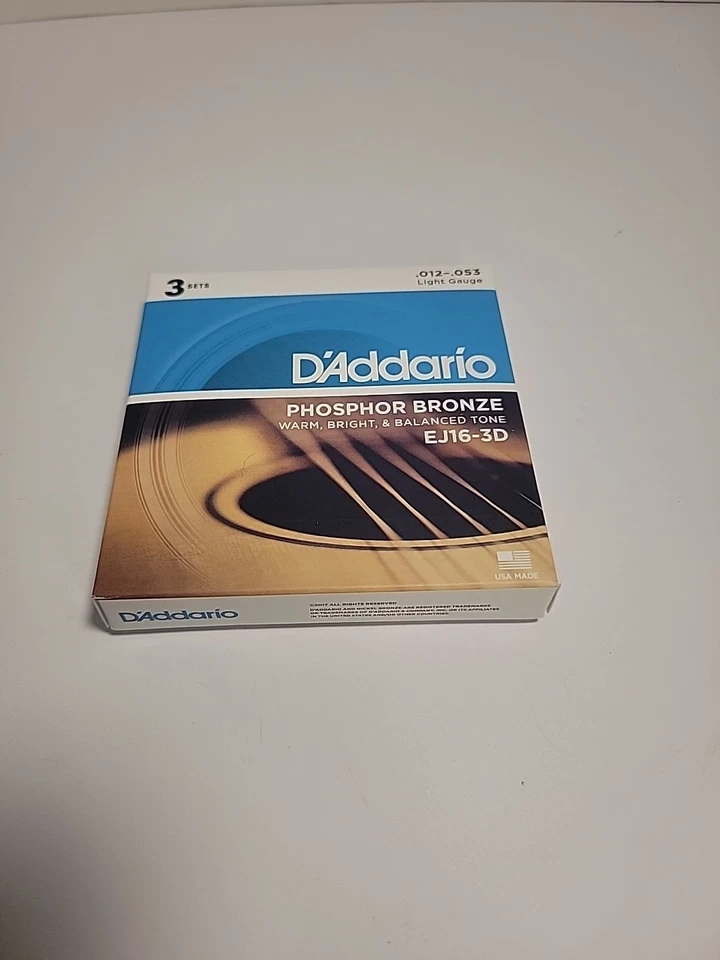 D'Addario Acoustic Guitar Strings*3 sets*EJ16-3D Phosphor Bronze Light .012-.053 - Image 1 of 4