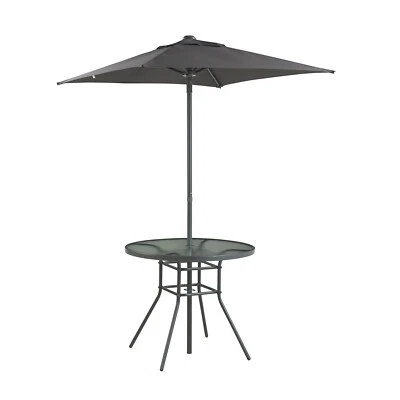 Grey Round Dining Table with Parasol Outdoor Garden Andorra - Ex Display Boxed - Image 1 of 3